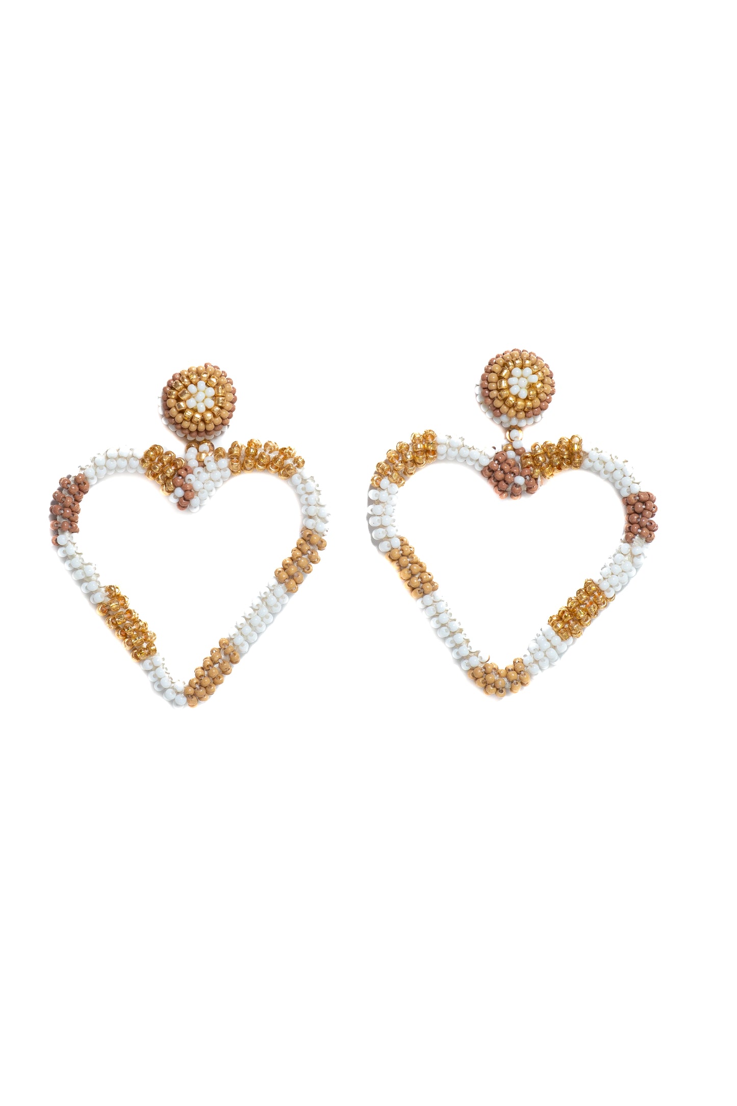 Ivory White And Yellow Gold Heart Shaped Earrings