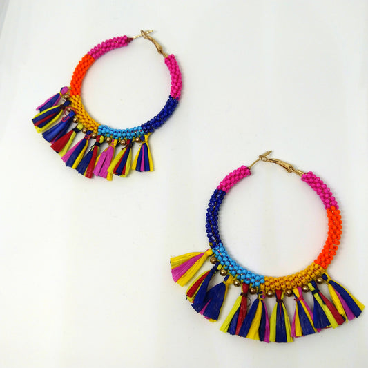 Colorful Tassel Loop Earrings