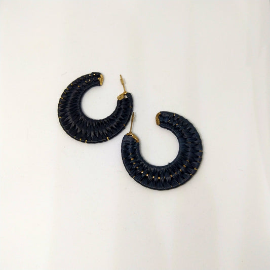 Black C Loops Made With Silk Thread Earrings