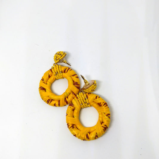 Honey Golden Colour Hoops Handmade With Jute Threads And Miyuki Beads