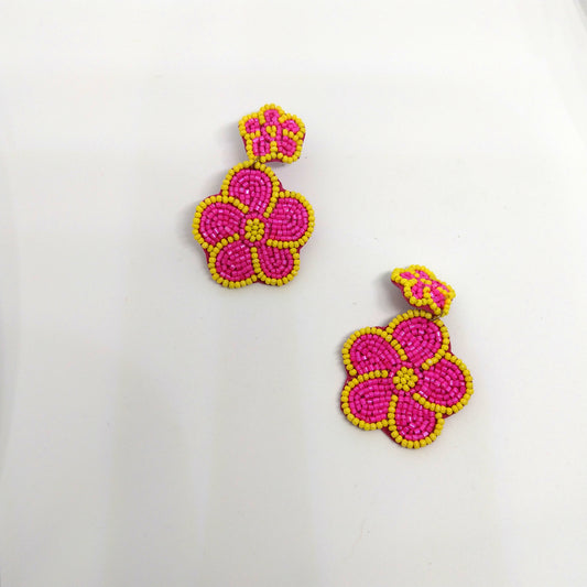 Neon Pink And Neon Yellow Daisy Earrings