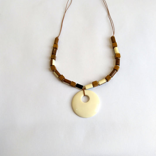 Squared Wooden Beads Crescent Necklace