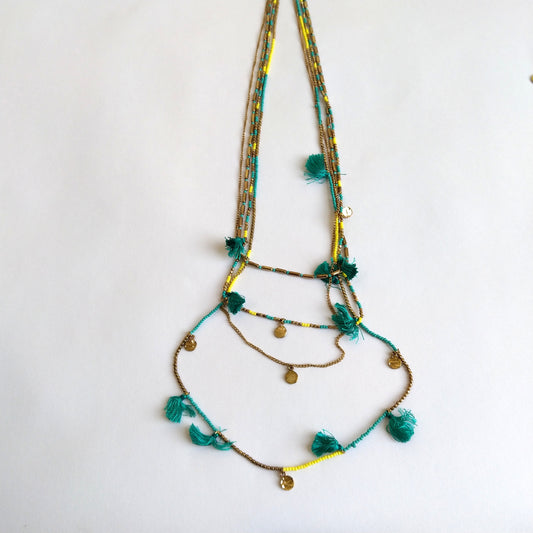 Multilayer Blue Yellow Necklace