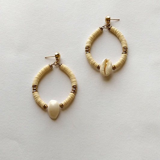 Gold & Off White Hoop Earrings