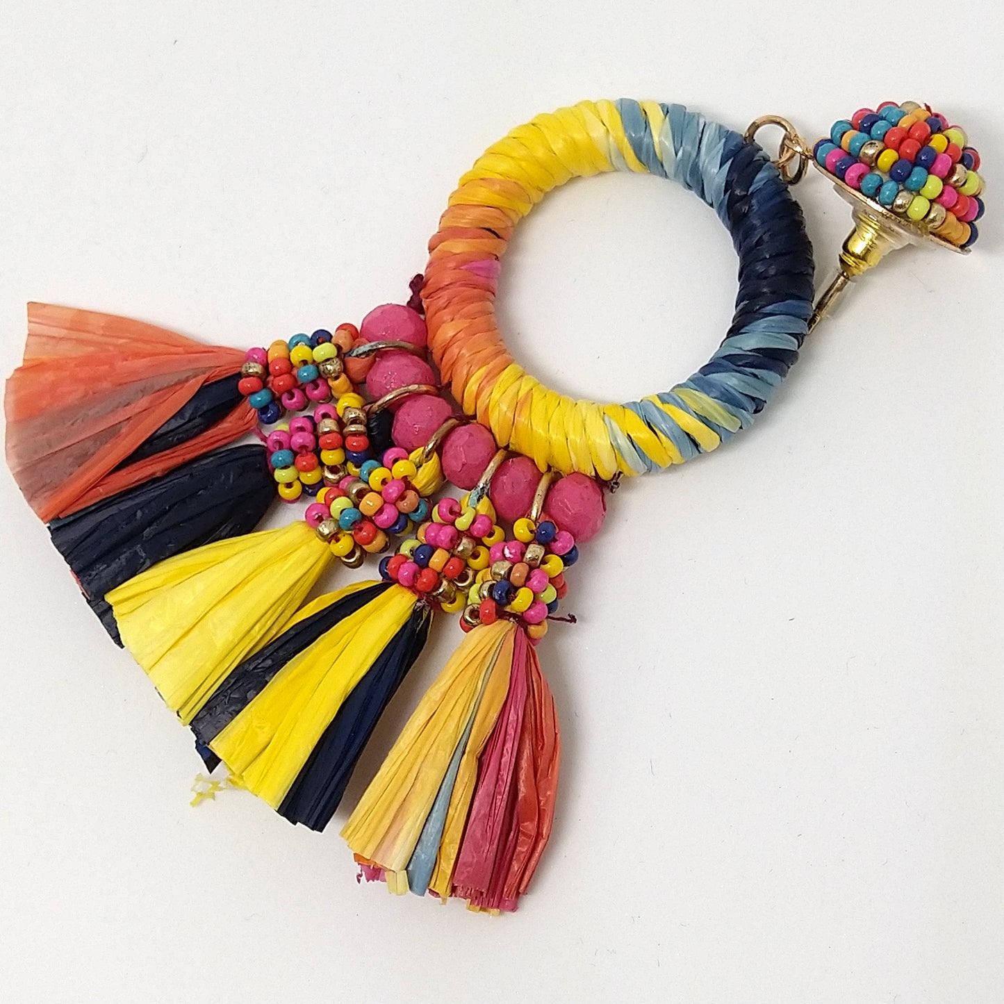Handmade Multi Color Loop Earrings With Jute Tassel Detailing