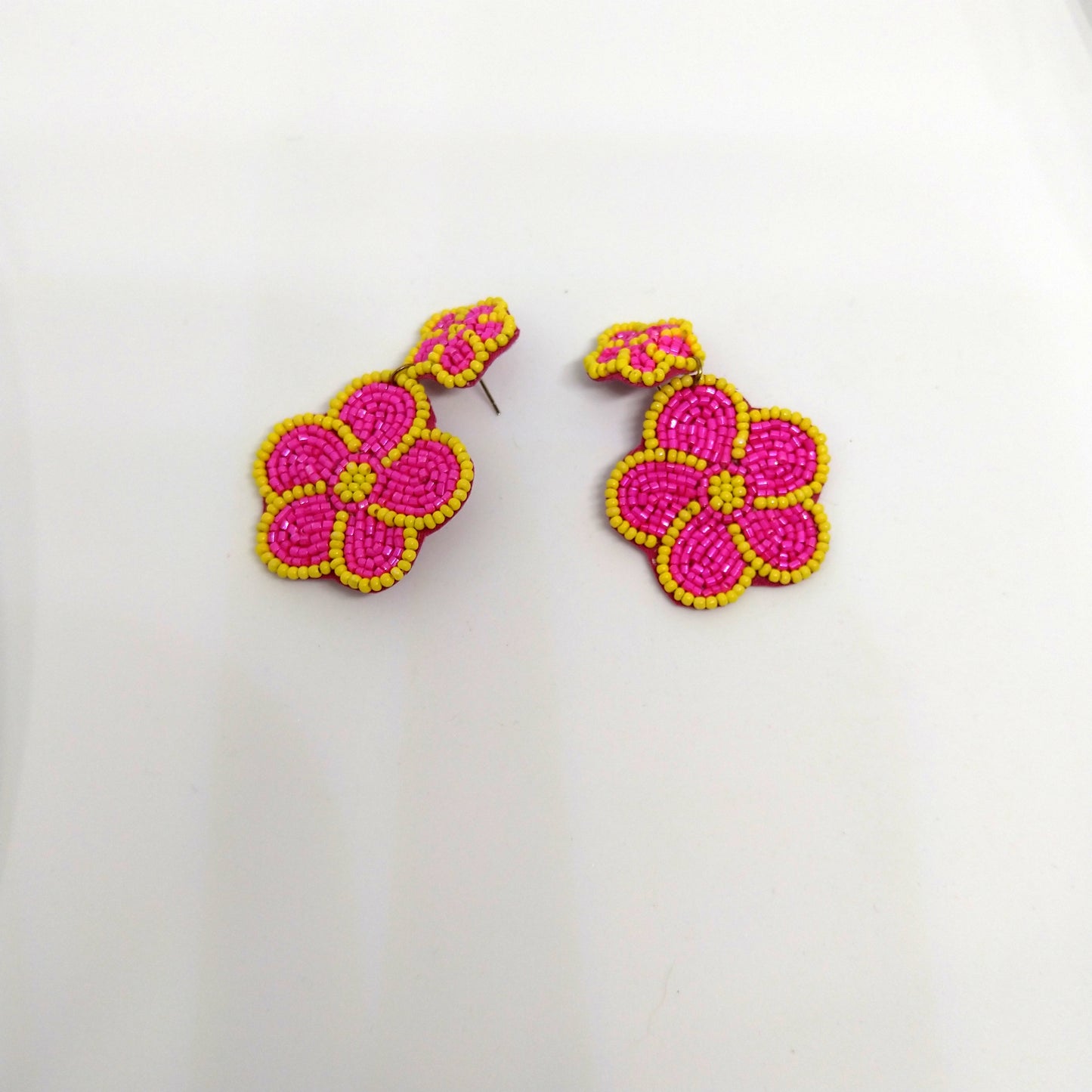 Neon Pink And Neon Yellow Daisy Earrings